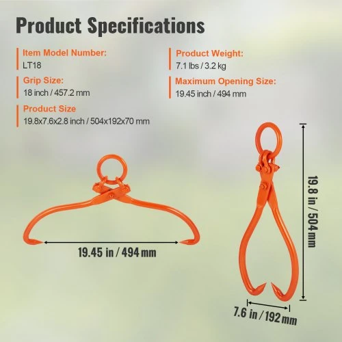 VEVOR Rąstų gervės replės, 18 colių, 2 žnyplių, 350 kg