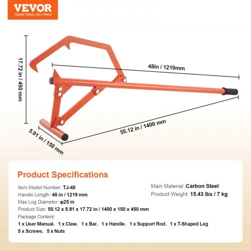 VEVOR Rąstų keltuvas, 140 cm, anglinis plienas