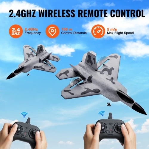 VEVOR RC lėktuvas, 2 kanalų 2,4 GHz radijo bangomis valdomas naikintuvo modelis su 6 ašių giroskopu, 2 baterijos