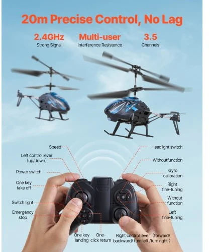 VEVOR RC sraigtasparnis, 2,4 GHz, 3,5 kanalo, 16 min skrydžio laikas, su aukščio palaikymu ir LED šviesomis