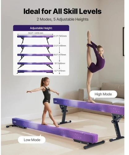VEVOR Reguliuojama gimnastikos balansavimo sija vaikams, 8 ft, Galaxy