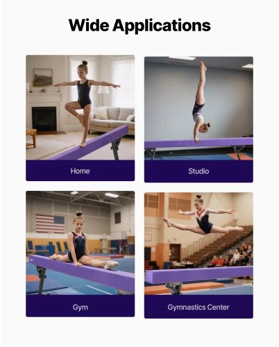 VEVOR Reguliuojama gimnastikos balansinė sija vaikams, 8 pėdų, violetinė