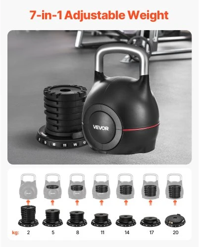 VEVOR Reguliuojamas kettlebell, juodas, 7 svorio lygiai, K002-EU