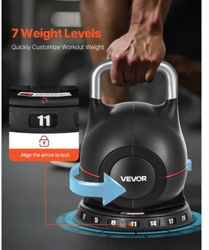 VEVOR Reguliuojamas kettlebell, juodas, 7 svorio lygiai, K002-EU