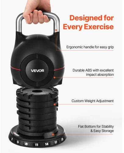 VEVOR Reguliuojamas kettlebell, juodas, 7 svorio lygiai, K002-EU