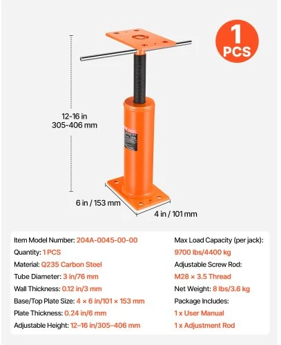 VEVOR Reguliuojamas namo grindų keltuvas, 12–16 col., 9700 lbs, plieno teleskopinis atraminis stulpas