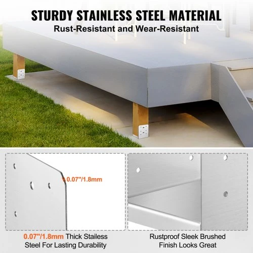 Koduva VEVOR reguliuojamas stulpo pagrindas 152,4 x 152,4 mm, 10 vnt., nerūdijančio plieno