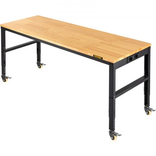 VEVOR Reguliuojamo aukščio darbo stalas, 122 x 61 cm, 79–104 cm, 720 kg, su rozetėmis