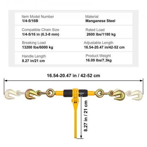 VEVOR Reketiniai grandinės įtempikliai, 1/4"–5/16", 2600 lbs, 4 vnt.