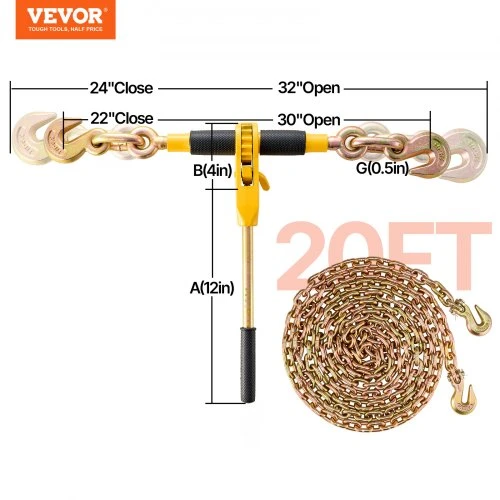 VEVOR Reketinis grandinės įtempiklis, 0,8–0,9 cm, 3220 kg, 4 vnt.