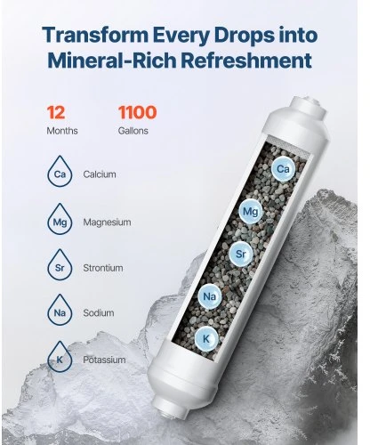 VEVOR Remineralizacijos filtras, 1100 galonų, 1/4" greito jungimo mineralų filtras