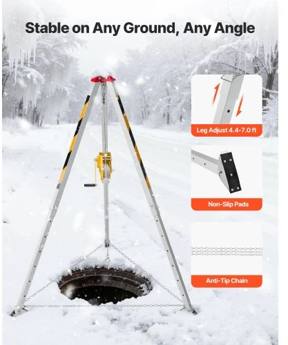 Koduva VEVOR ribotoje erdvėje naudojamas trikojis rinkinys, 816 kg gervė, 1,25 m reguliuojamos kojos, 19,8 m lynas