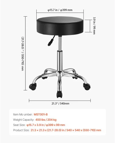 Koduva VEVOR riedanti taburetė su ratukais, juoda, reguliuojamas aukštis 55-71 cm, MST001-B