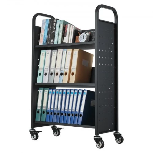 VEVOR Riedantis bibliotekos knygų vežimėlis, 150 kg, 77 x 38 x 122 cm, juodas