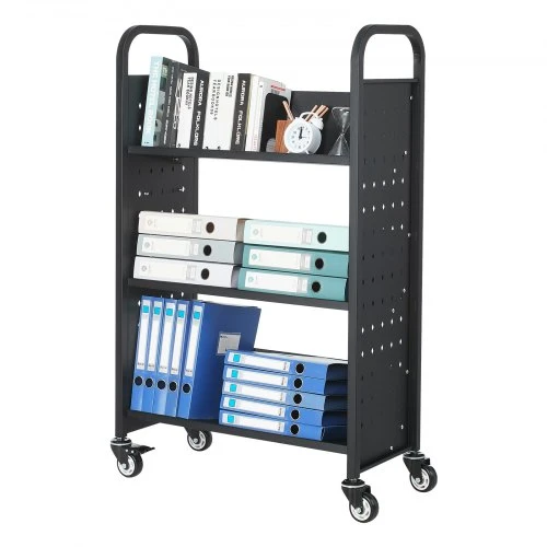 VEVOR Riedantis bibliotekos knygų vežimėlis, 150 kg, 77 x 38 x 122 cm, juodas