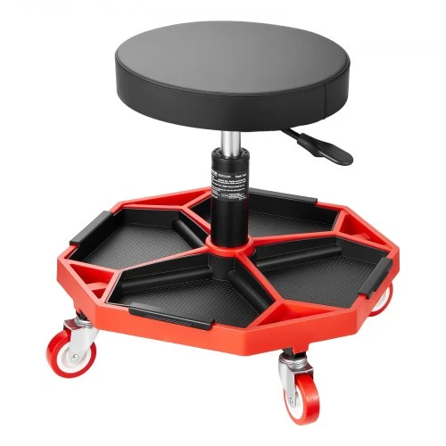 VEVOR Riedantis mechaniko krėslas su ratukais, 300 lbs, reguliuojamas aukštis 16.5–21.7 in, juoda+raudona
