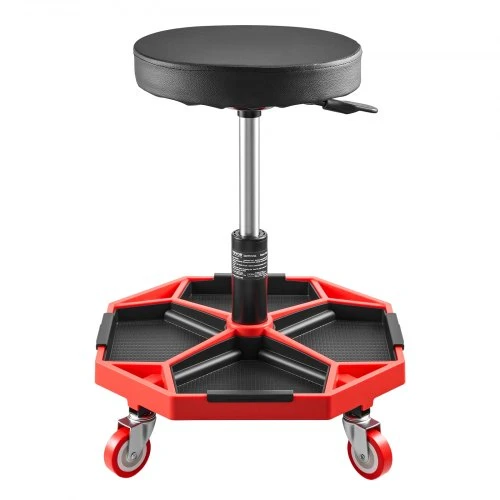 VEVOR Riedantis mechaniko krėslas su ratukais, 300 lbs, reguliuojamas aukštis 16.5–21.7 in, juoda+raudona