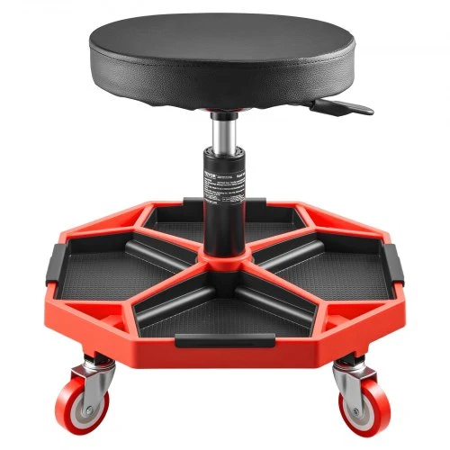 VEVOR Riedantis mechaniko krėslas su ratukais, 300 lbs, reguliuojamas aukštis 16.5–21.7 in, juoda+raudona