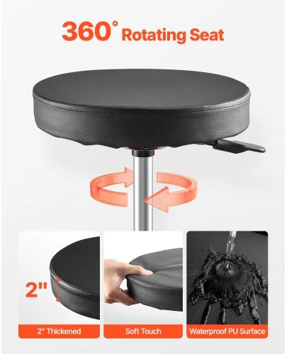 VEVOR Riedantis mechaniko krėslas su ratukais, 300 lbs, reguliuojamas aukštis 16.5–21.7 in, juoda+raudona