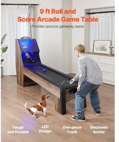 VEVOR „Roll and Score“ klasikinis arkadinis žaidimo stalas, 2,74 m, su LED skaitikliu, garsu ir automatiniu kamuoliukų grąžinimu