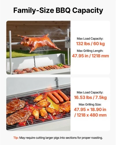 VEVOR Rotacinis grilis, 38 W, 60 kg, su ratukais ir 4 aukščio lygiais