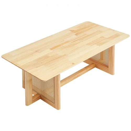 VEVOR Rotango kavos staliukas, stačiakampis, 1200 x 600 x 400 mm, su gummedžio stalviršiu, natūralios medienos kojomis