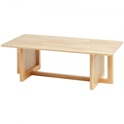 VEVOR Rotango kavos staliukas, stačiakampis, 1200 x 600 x 400 mm, su gummedžio stalviršiu, natūralios medienos kojomis