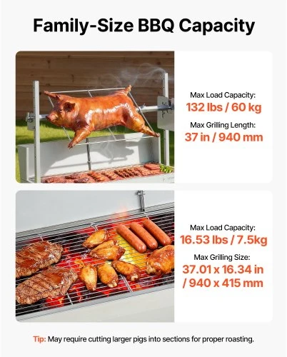 VEVOR Rotisinis grilis, 38 W anglių iešmo kepsninė su 60 kg apkrova ir 7 lygių aukščiu
