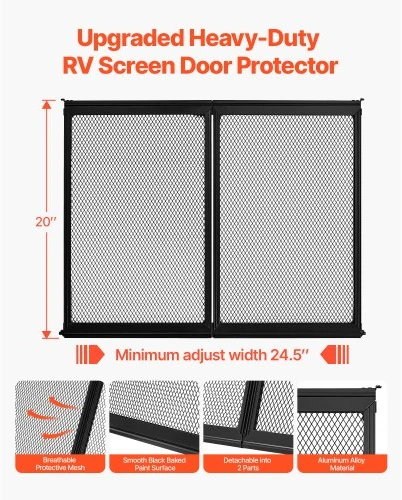 VEVOR RV durų grotelių apsauga, 622,3 x 508 mm, juoda, aliuminio lydinys