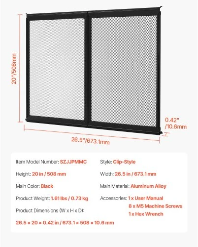 VEVOR RV įėjimo tinklelis durims, 673,1 x 508 mm, juodas