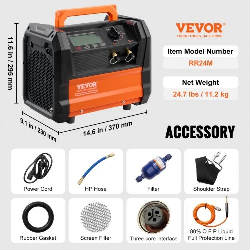 VEVOR Šaltnešio regeneravimo įrenginys, 1 HP, dvigubas cilindras, 3000 aps./min. bešepetėlis variklis