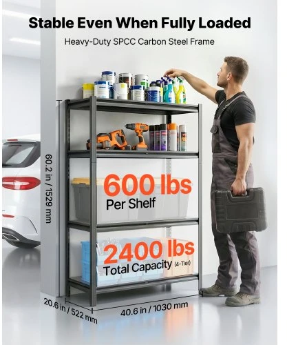 Koduva VEVOR sandėliavimo lentynos, 4 aukštų, reguliuojamos, 1088,6kg, sunkiosios paskirties