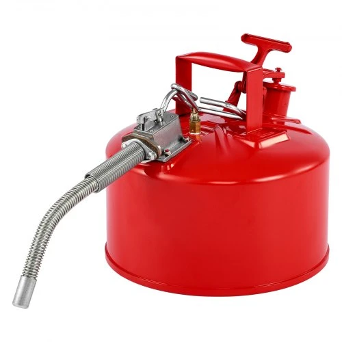 VEVOR Saugus benzino kanistras, 9,5 l, Type II, raudonas, su nerūdijančio plieno liepsnos slopintuvu, savaime užsidarančiu dangčiu ir lanksčiu metaliniu snapeliu