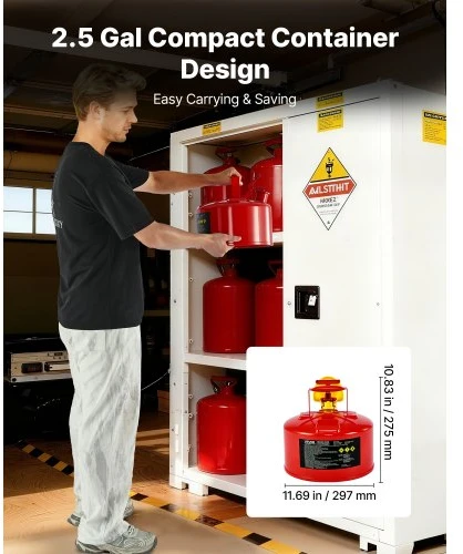 VEVOR Saugus benzino kanistras, 9,5 l, Type I, raudonas, su nerūdijančio plieno liepsnos slopintuvu ir PE piltuvėliu
