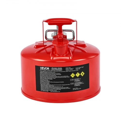 VEVOR Saugus benzino kanistras, 9,5 l, Type II, raudonas, su nerūdijančio plieno liepsnos slopintuvu, savaime užsidarančiu dangčiu ir lanksčiu metaliniu snapeliu