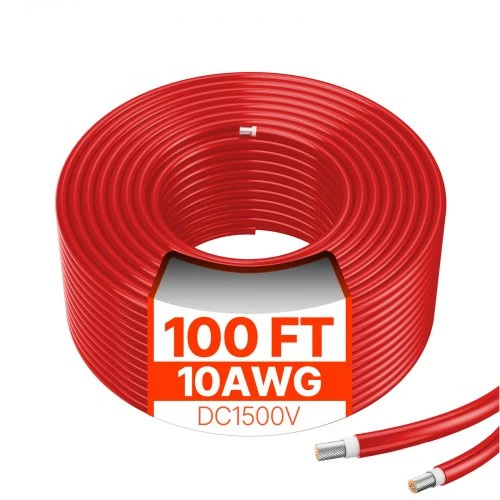 Koduva VEVOR saulės panelės prailginimo kabelis, 30,48 m, 6 mm² / 10AWG, raudonas