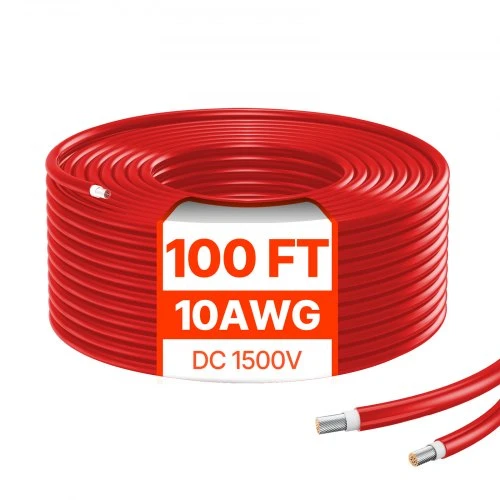 Koduva VEVOR saulės panelės prailginimo kabelis, 30,48 m, 6 mm² / 10AWG, raudonas