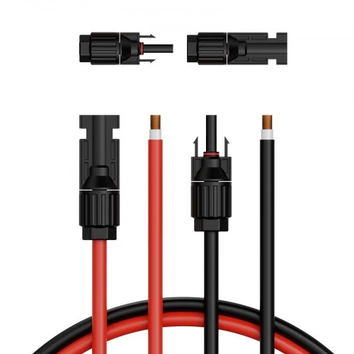 VEVOR Saulės panelių ilgintuvas 30,48 m/100 ft, 6 mm²/10 AWG, juodas + raudonas, 2 vnt.