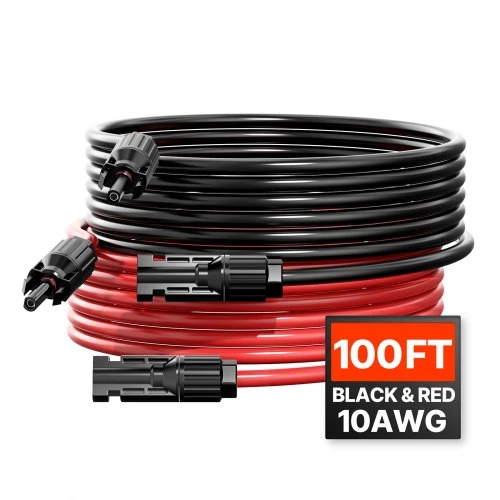 VEVOR Saulės panelių ilgintuvas 30,48 m/100 ft, 6 mm²/10 AWG, juodas + raudonas, 2 vnt.