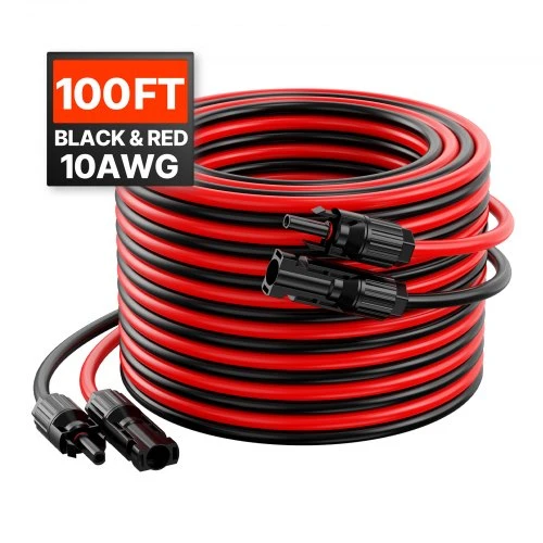 VEVOR Saulės panelių ilgintuvas 30,48 m/100 ft, 6 mm²/10 AWG, juodas + raudonas, 2 vnt.