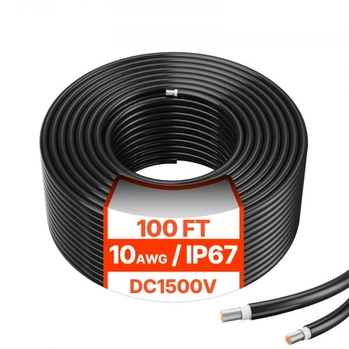 Koduva VEVOR saulės panelių prailginimo kabelis 30,48 m, 6 mm²/10AWG, juodas