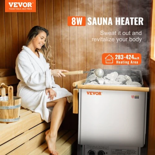 VEVOR Saunos krosnelė, 8 kW elektrinė, 400 V 3N, su 3 h laikmačiu, skirta 8–12 m³