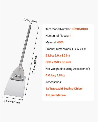 Koduva VEVOR SDS Max grindų grandiklis, 600 x 150 mm kaltinis antgalis, skirtas rotaciniams plaktukams