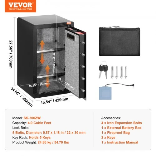 Koduva VEVOR seifas 113 l, juodas, SS-700ZW