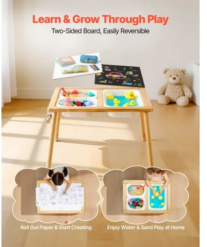 VEVOR Sensory table vaikams su 2 kėdutėmis, medinis, 81,5 x 60 x 50,5 cm, G16SKU3