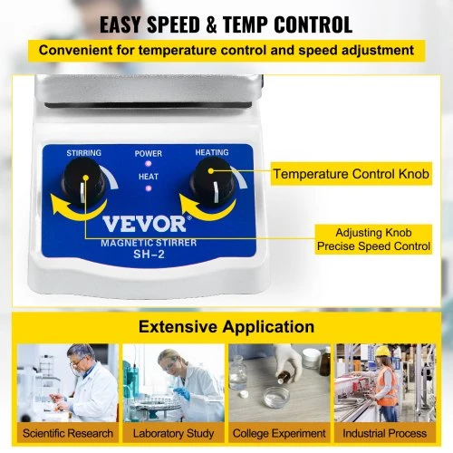 VEVOR SH-2 laboratorinis magnetinis maišytuvas su kaitinimo plokšte, 1000 ml, 0-2000 aps./min., 200 °C, 220 V