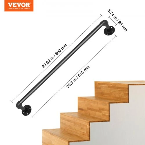 Koduva VEVOR sieninis laiptų turėklas, 61 cm, anglinis plienas