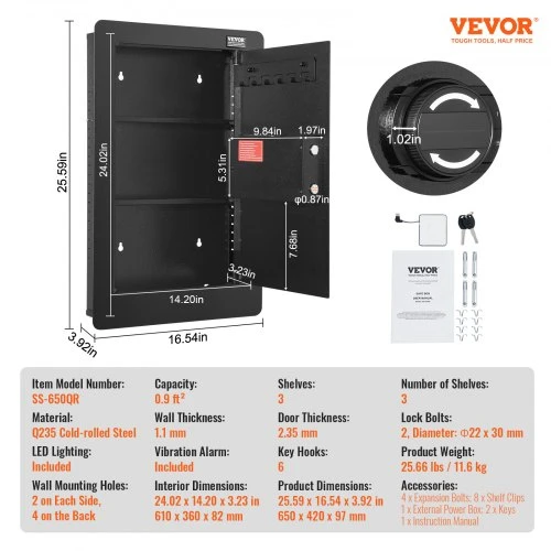 Koduva VEVOR sieninis seifas SS-650QR, 65 cm, 3 lentynos