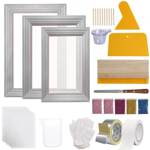 VEVOR Šilkografijos rinkinys, 3 aliuminio rėmai, 6x10 / 8x12 / 10x14 col., 110 mesh