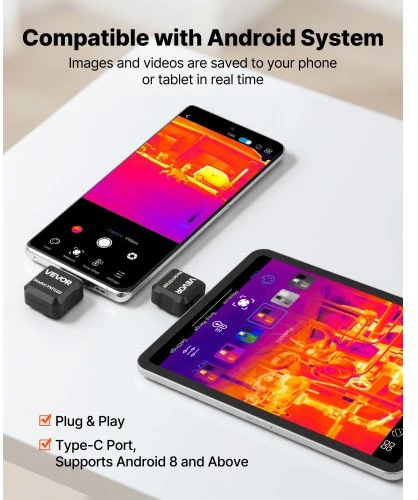 VEVOR Šiluminio vaizdo kamera YXP160 Android, 320 x 240 TISR, 25 Hz, 160 x 120 IR, -20°C iki 550°C